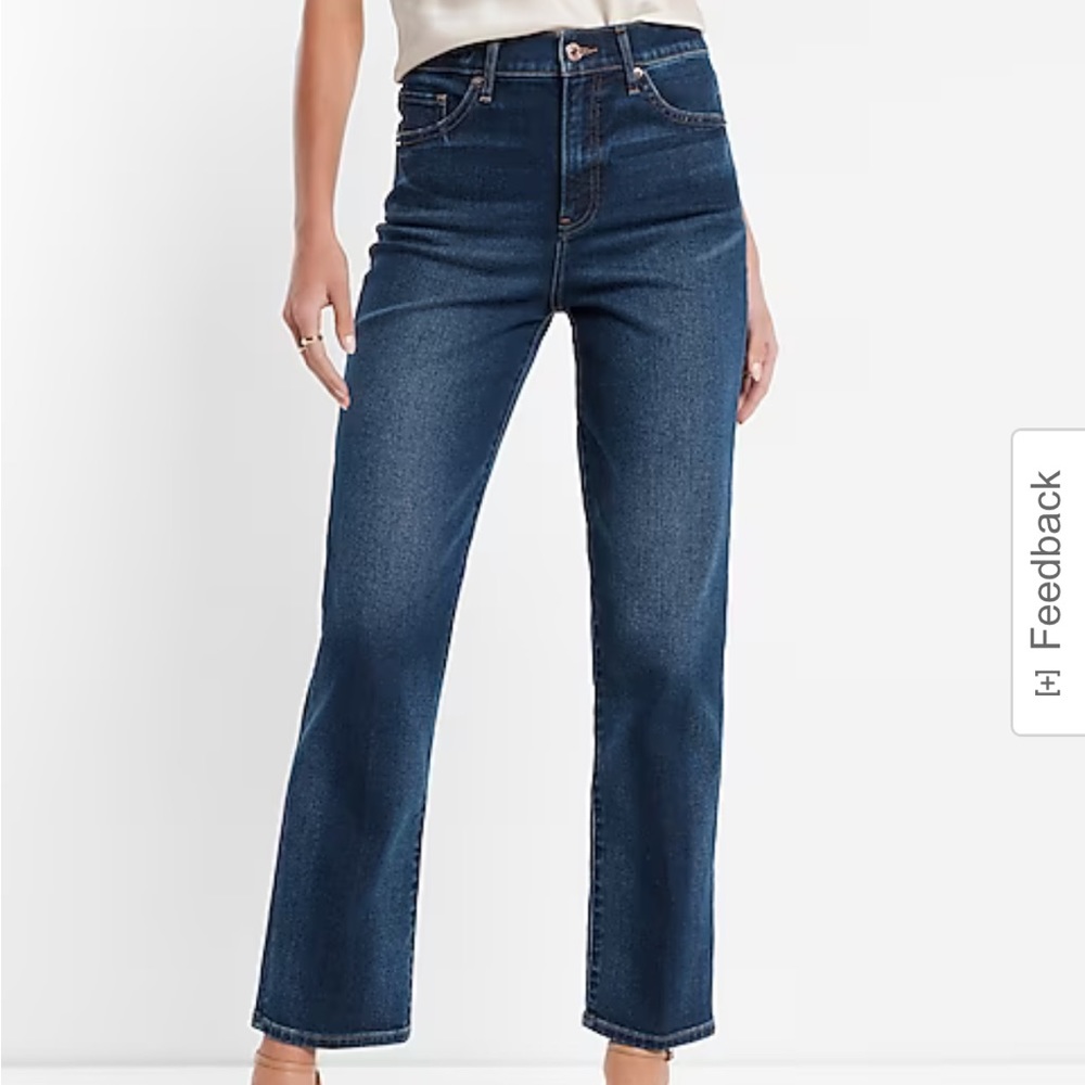 Express High Waisted Dark Wash Straight Jeans Size 14